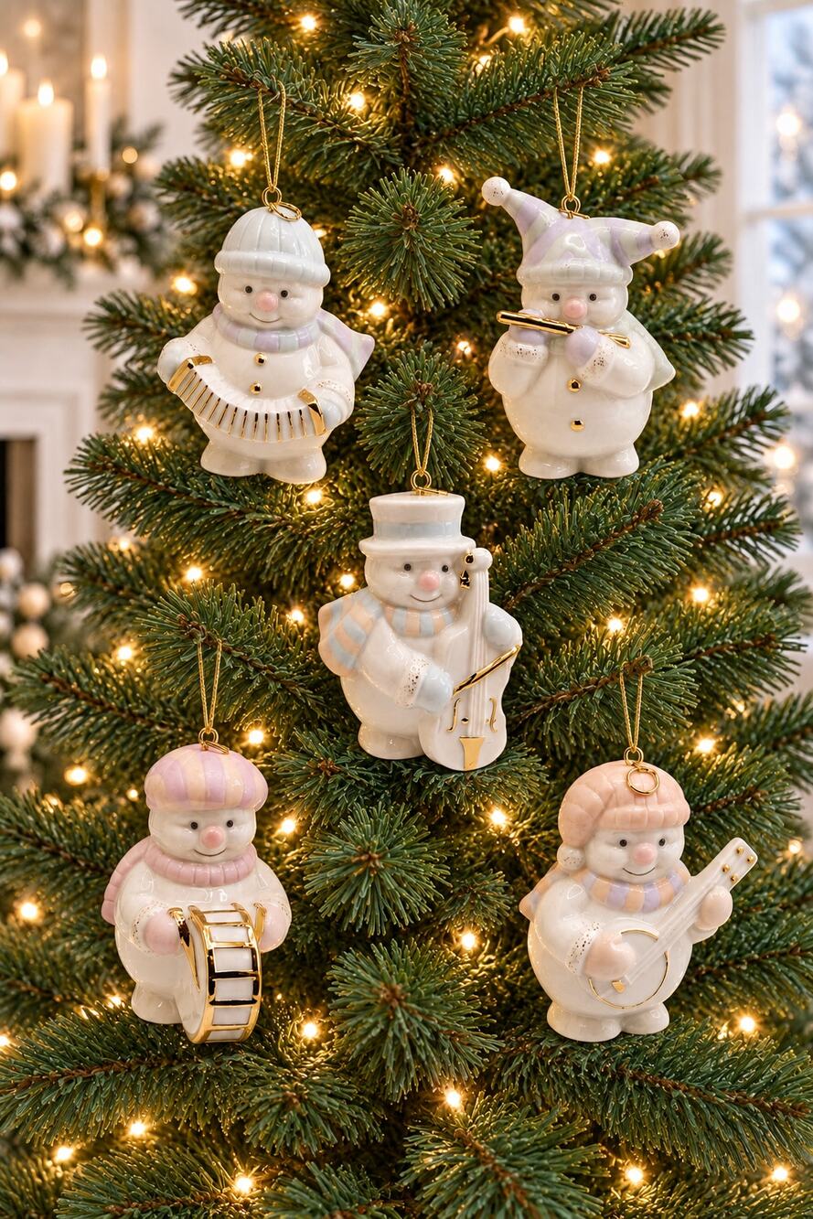Lenox Standabouts Snowman Ornaments Set of 5 Musical Band Porcelain w/ Box